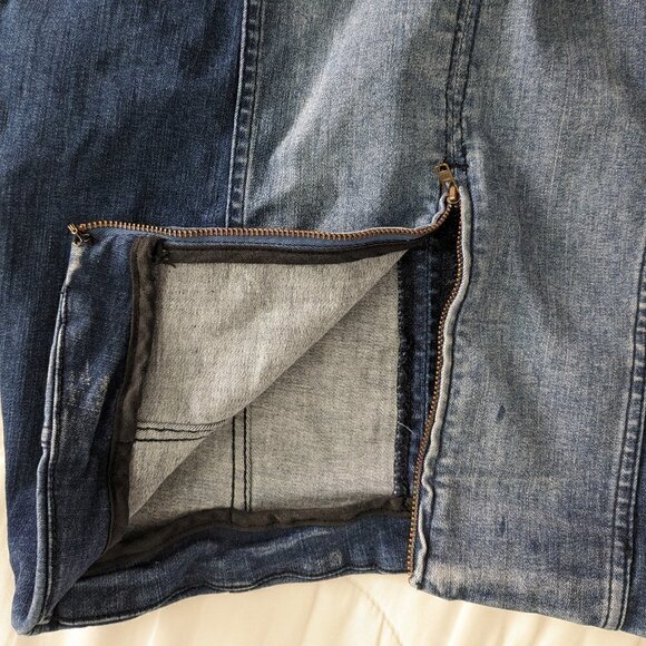 Free People Modern Femme Denim Mini Skirt Color Block Two-Tone A-Line Womens 8 - Picture 12 of 15